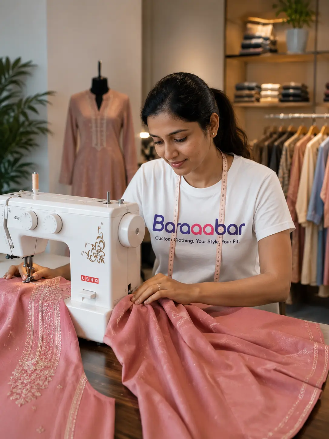 Woman wearing a custom-tailored purple lehenga by Baraabar